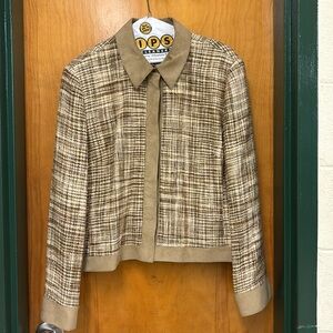 Carlisle cropped jacket. Mixture of tweed and suede. Size 18.